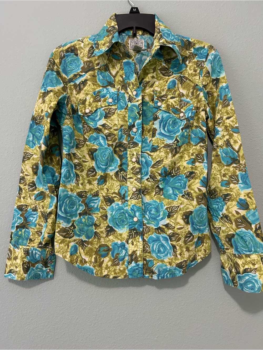 Lucky Brand Vintage Turquoise Floral Button-Down Shirt Size S